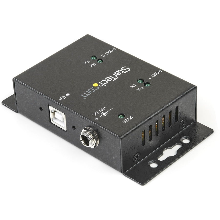 StarTech.com USB to Serial Adapter - 2 Port - Wall Mount - Din Rail Clips - Industrial - COM Port Retention - FTDI - DB9
