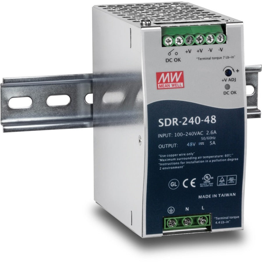 TRENDnet 240W Single Output Industrial DIN-Rail Power Supply, Extreme Operating Temp Range -25 to 70 &deg;C(-13 to 158 &deg;F) Built-in Active PFC, Passive Cooling, DIN-Rail Mount, Silver, TI-S24048