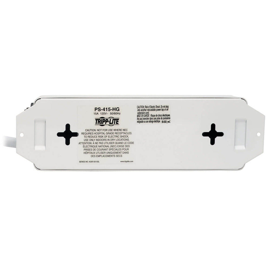 Tripp Lite Safe-IT Power Strip Hospital Medical Antimicrobial 120V 5-15R-HG 4 Outlet 15' Cord Metal