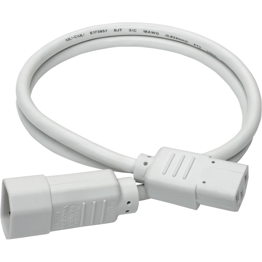 Tripp Lite 3ft Computer Power Extension Cord 10A 18 AWG C14 to C13 White 3'