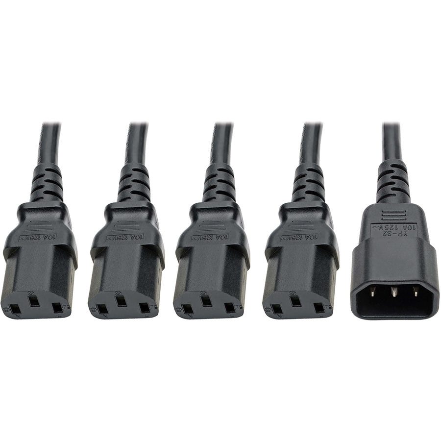 Tripp Lite Y Splitter Computer Power Cord 10A 18AWG C14 to 4xC13 Black 18in