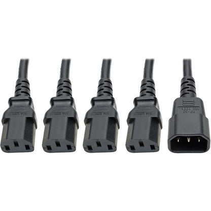 Tripp Lite Y Splitter Computer Power Cord 10A 18AWG C14 to 4xC13 Black 18in