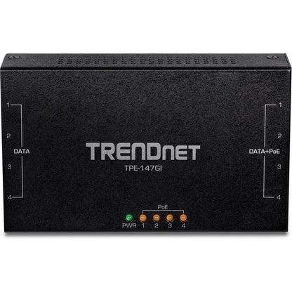 TRENDnet 65W 4-Port Gigabit PoE+ Injector, TPE-147GI, 4 x Gigabit Ports(Data in), 4 x gigabit PoE Ports(Data + PoE Out), Multi-Port PoE+ Injector up to 100m(328 ft.), Add PoE+ Power to Non-PoE Switch