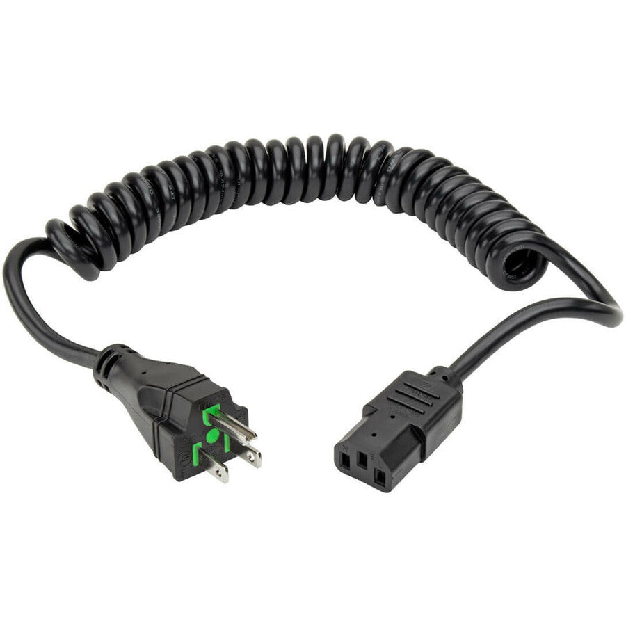 Tripp Lite 8ft Computer Power Cord Coiled Hospital Medical Cable 5-15P to C13 10A 18AWG 8'