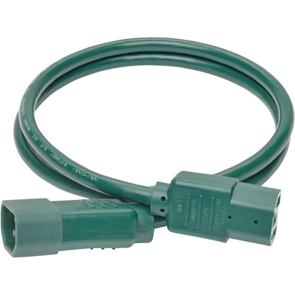Tripp Lite 3ft Computer Power Extension Cord 10A 18 AWG C14 to C13 Green 3'