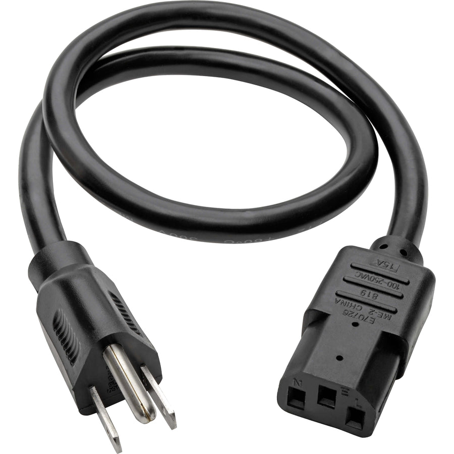 Tripp Lite Computer Power Cord Right-Angle 5-15P to C13 15A 125V 14AWG 2ft