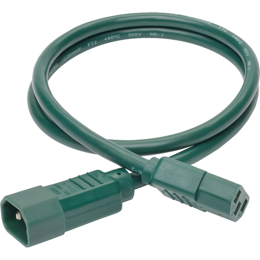 Tripp Lite 3ft Heavy Duty Power Extension Cord 15A 14 AWG C14 C13 Green 3'