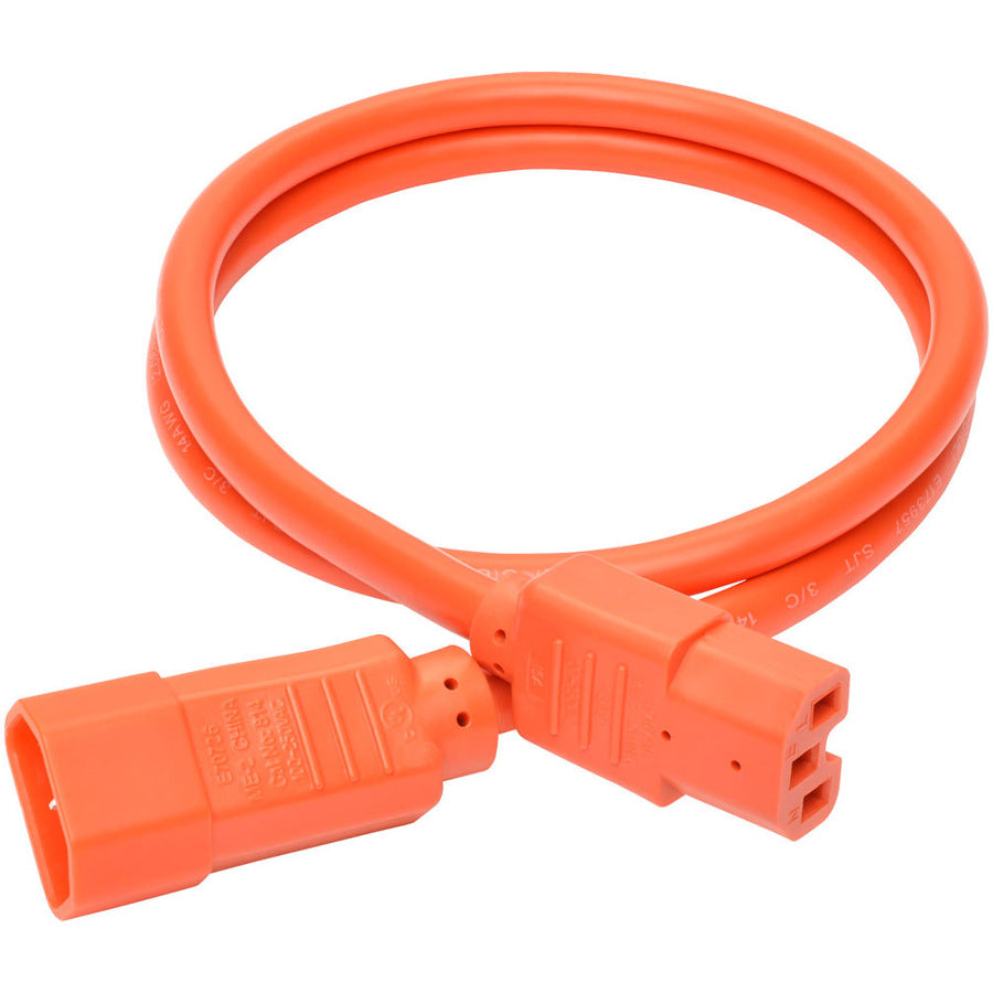 Tripp Lite 3ft Heavy Duty Power Extension Cord 15A 14 AWG C14 C15 Orange 3'