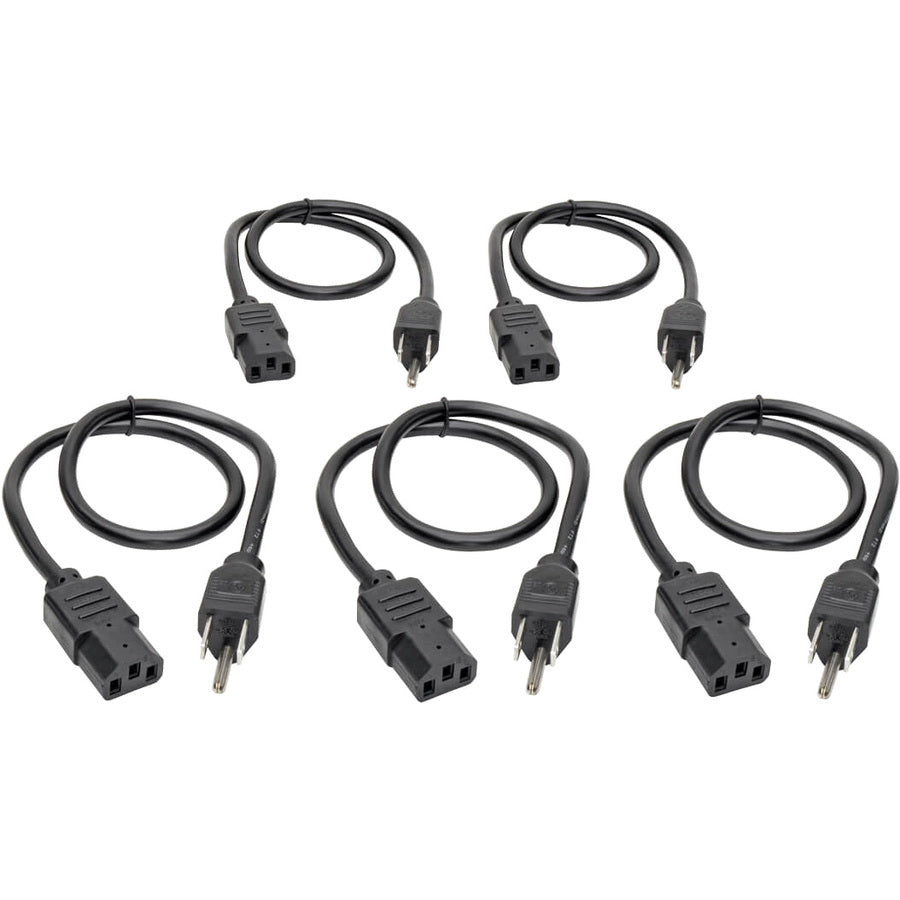 Tripp Lite 2ft Computer Power Cord Cable 5-15P to C13 10A 18AWG 2' 5-pack 5pc