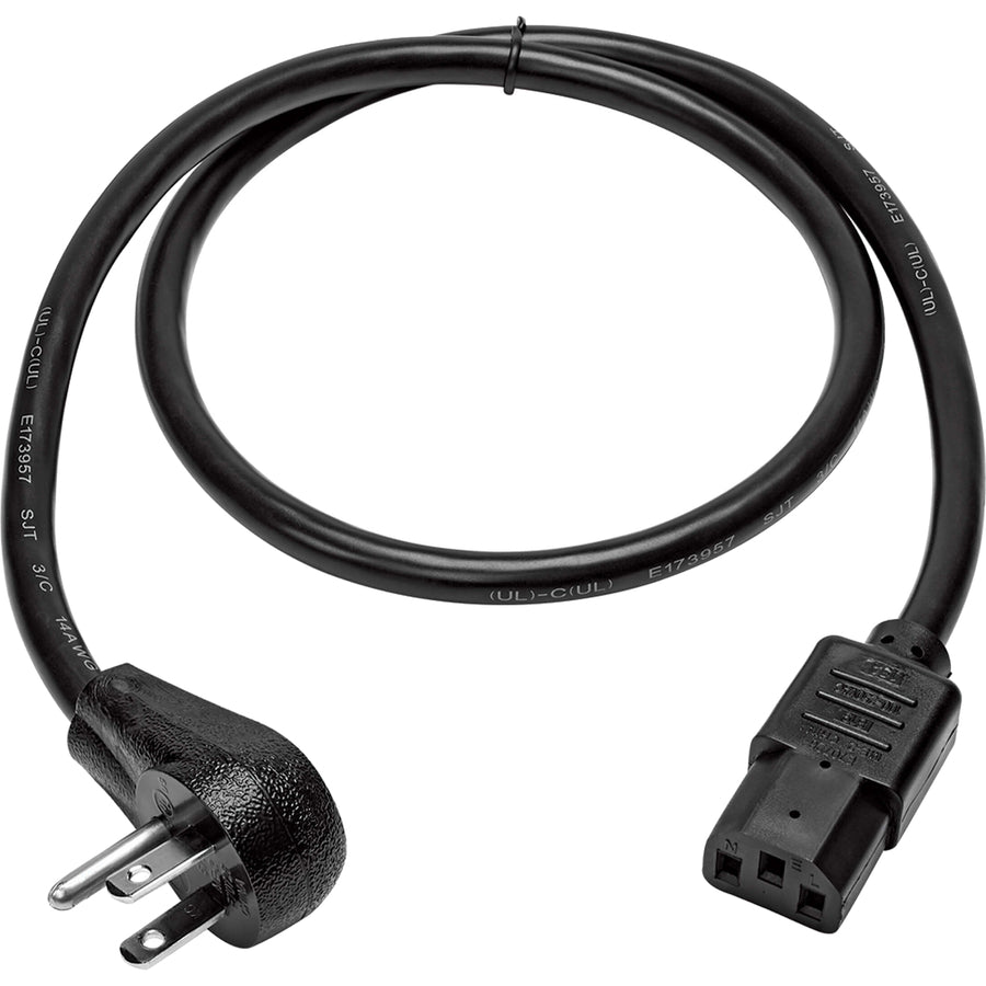 Tripp Lite Computer Power Cord Right-Angle 5-15P to C13 15A 125V 14AWG 3ft