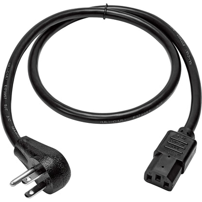Tripp Lite Computer Power Cord Right-Angle 5-15P to C13 15A 125V 14AWG 3ft