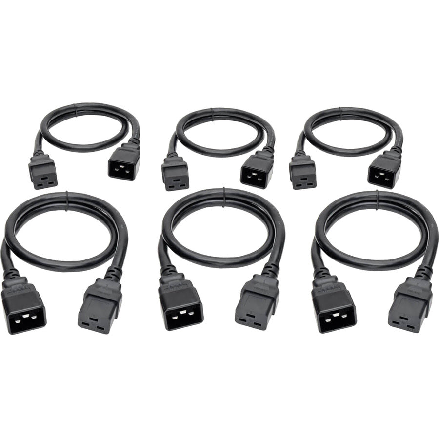 Tripp Lite 2ft Power Cord Extension Cable C19 to C20 Heavy Duty 20A 12AWG 2' 6-pack 6pc