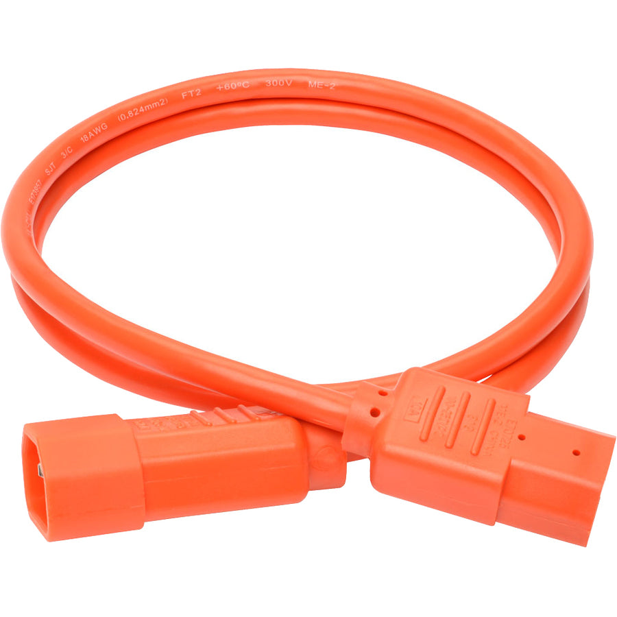 Tripp Lite 3ft Computer Power Extension Cord 10A 18 AWG C14 C13 Orange 3'
