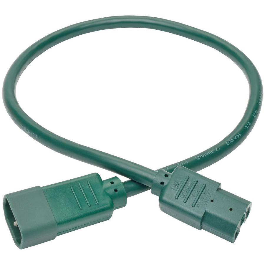 Tripp Lite 2ft Heavy Duty Power Extension Cord 15A 14 AWG C14 C15 Green 2'