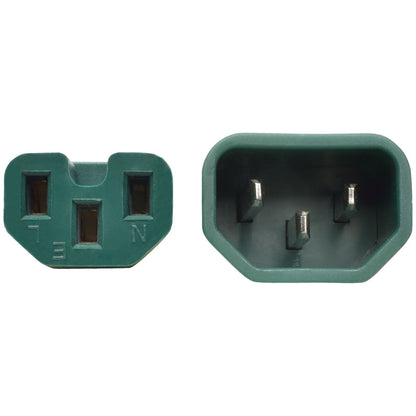 Tripp Lite 2ft Heavy Duty Power Extension Cord 15A 14 AWG C14 C15 Green 2'