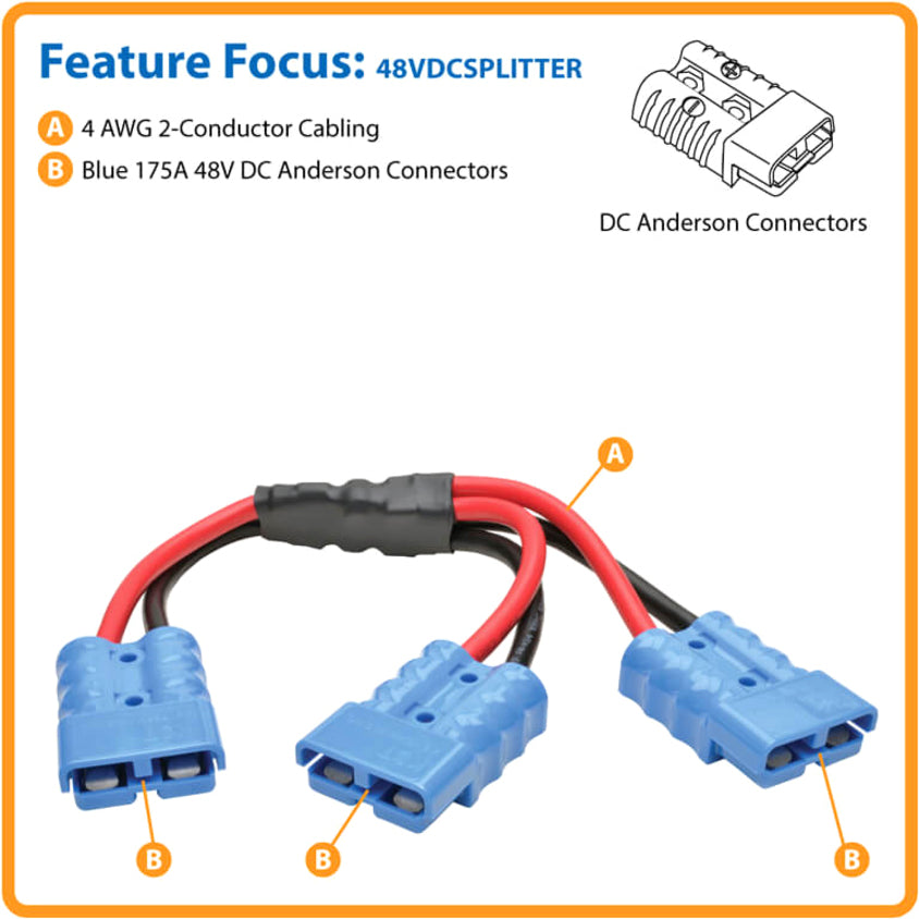 Tripp Lite 1ft Y Splitter Cable for select BatteryPacks 175A DC Connectors Blue