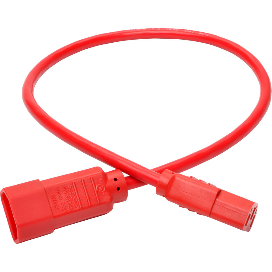 Tripp Lite 2ft Computer Power Extension Cord 10A 18 AWG C14 to C13 Red 2'
