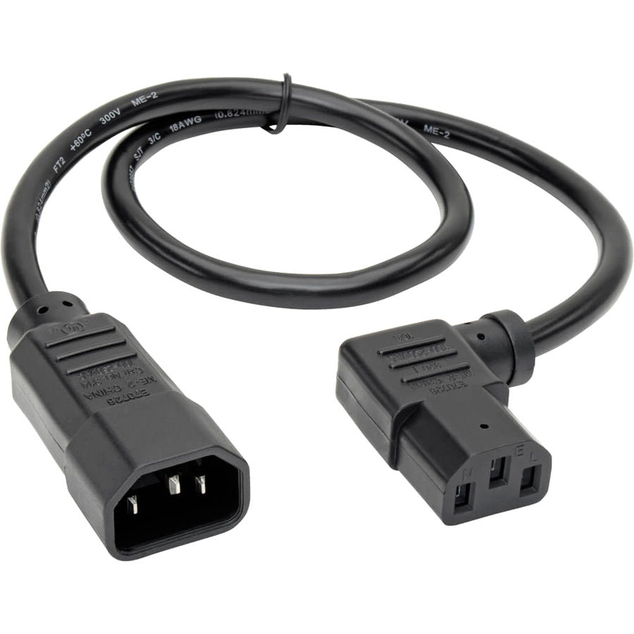 Tripp Lite 2ft Computer Cord Extension Cable C14 to Left Angle C13 10A 18AWG 2'