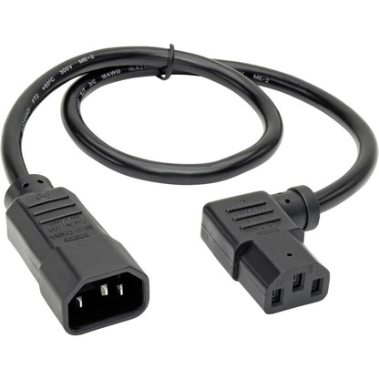 Tripp Lite 2ft Computer Cord Extension Cable C14 to Left Angle C13 10A 18AWG 2'