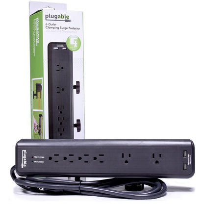 Plugable 6 AC Outlet Surge Protector with Clamp Mount for Workbench or Desk.