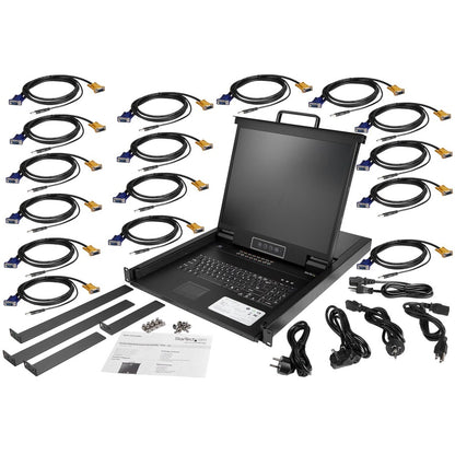 StarTech.com 16 Port Rackmount KVM Console w/ Cables - Integrated KVM Switch w/ 19" LCD - 1U LCD KVM Drawer 50000 MTBF - USB + VGA Support