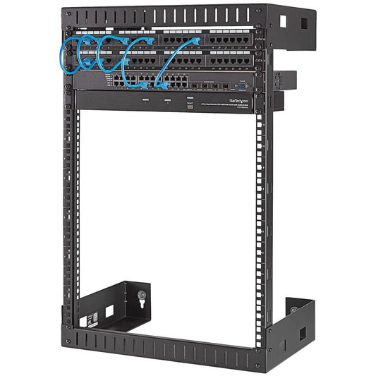 StarTech.com 15U 19" Wall Mount Network Rack, 12" Deep 2 Post Open Frame Server Room Rack for Data/AV/IT/Computer Equipment/Patch Panel with Cage Nuts & Screws 200lb Weight Capacity, Black