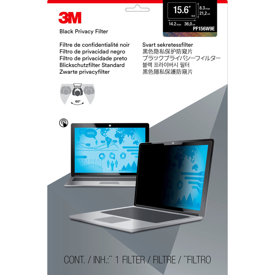 3M Privacy Filter Black - For 15.6" Widescreen LCD Notebook - 16:9 - Dust Resistant, Scratch Resistant - For 15.6" Widescreen LCD Notebook - 16:9 - Dust Resistant, Scratch Resistant