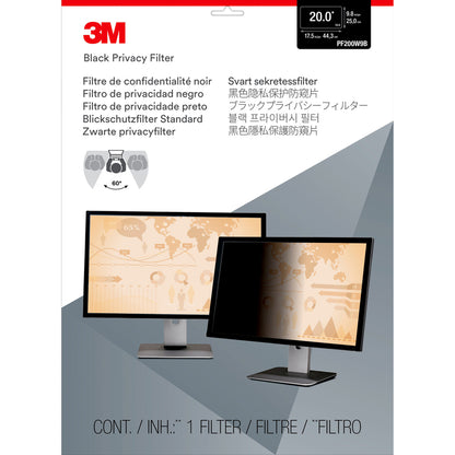 3M Privacy Filter for 20 in Monitors 16:9 PF200W9B Black, Glossy, Matte