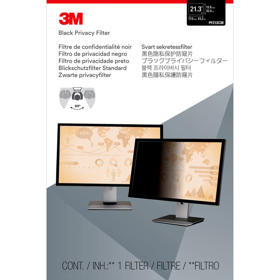 3M Privacy Filter for 21.3 in Monitors 4:3 PF213C3B Black, Glossy, Matte
