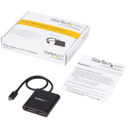 StarTech.com 2-Port Multi Monitor Adapter - USB-C to DisplayPort 1.2 Video Splitter - USB-C to Dual DP MST Hub - TB3 Compatible - Windows