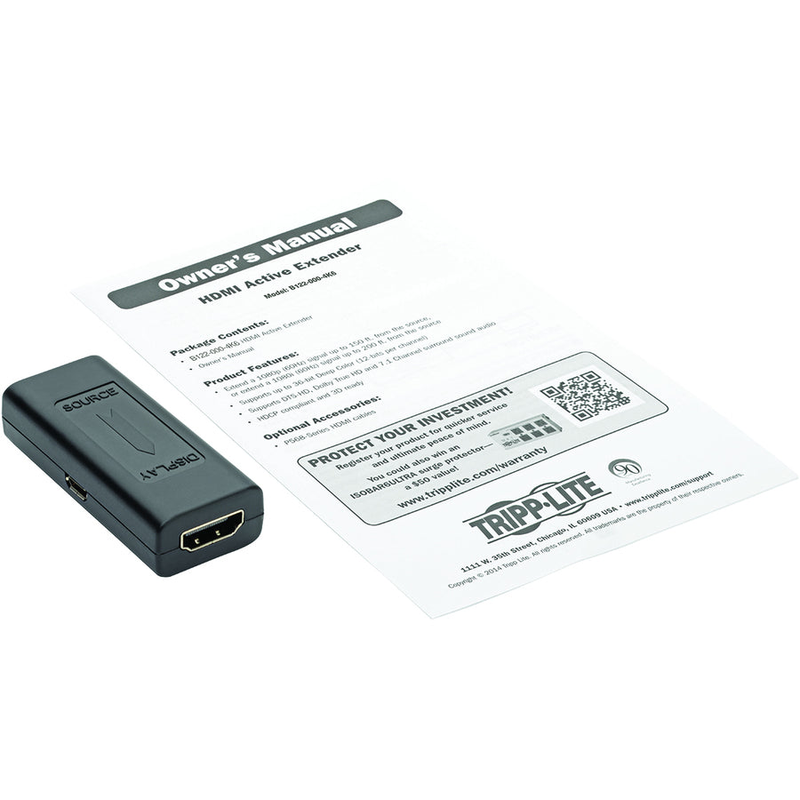 Tripp Lite HDMI Signal Booster In-Line F/F 4K @ 60Hz Compact Up to 50ft TAA