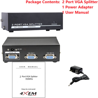 4XEM 2-Port VGA Splitter 350 MHz