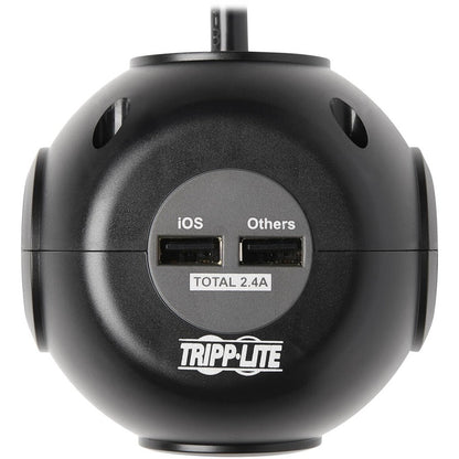 Tripp Lite Surge Protector with 3-Outlets & 4 USB Ports Spherical Black 6ft Cord