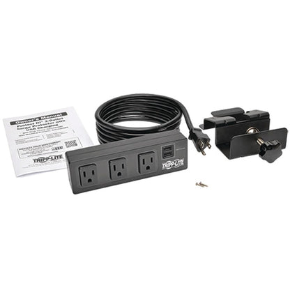 Tripp Lite 3-Outlet Surge Protector Power Strip Clamp w/ 2-Port USB Charging