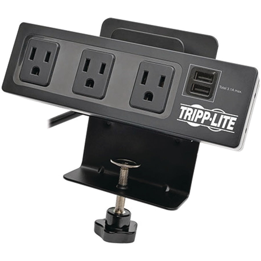 Tripp Lite 3-Outlet Surge Protector Power Strip Clamp w/ 2-Port USB Charging