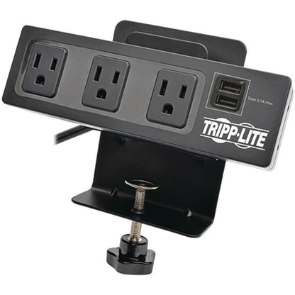 Tripp Lite 3-Outlet Surge Protector Power Strip Clamp w/ 2-Port USB Charging