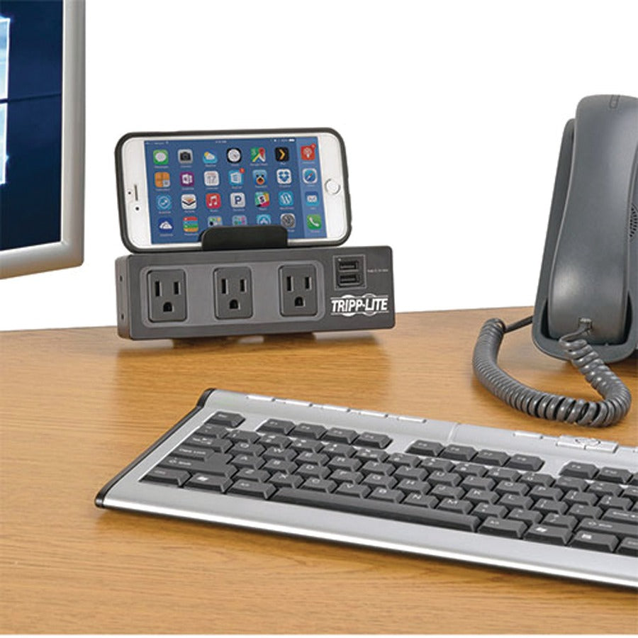 Tripp Lite 3-Outlet Surge Protector Power Strip Clamp w/ 2-Port USB Charging