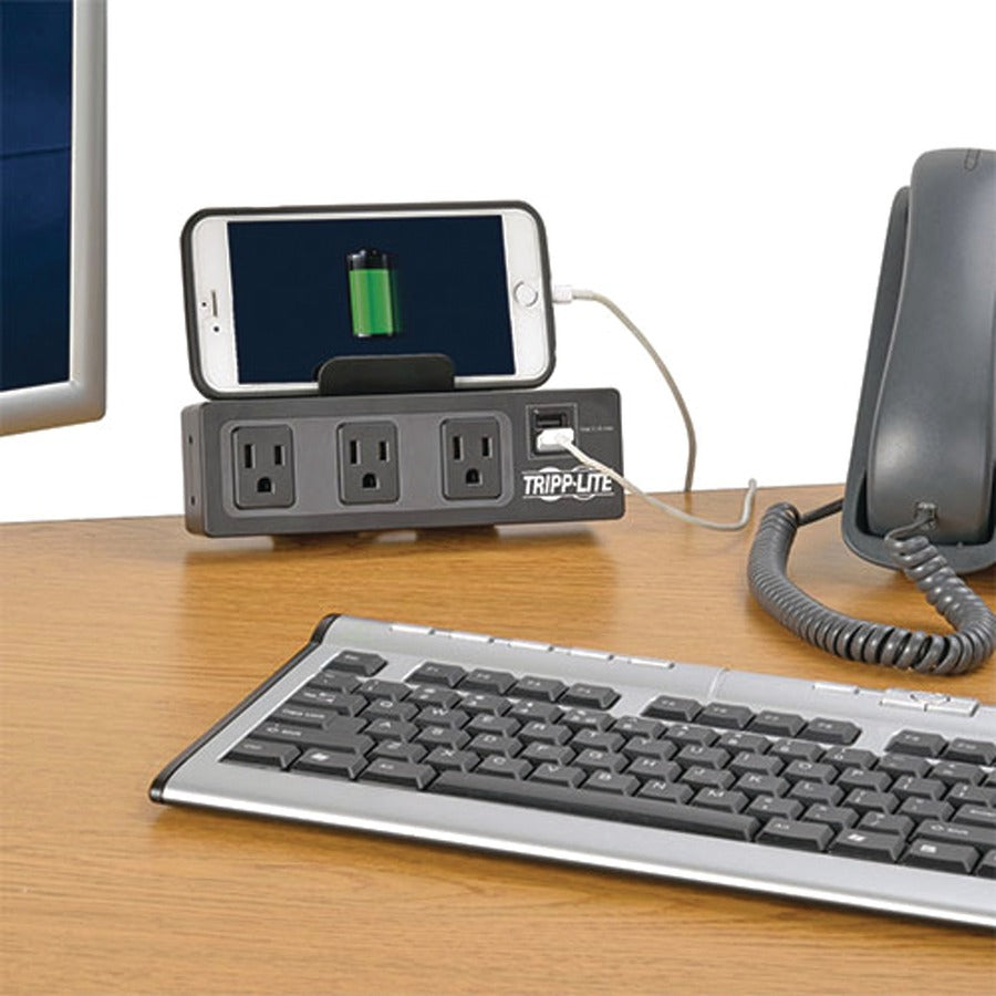 Tripp Lite 3-Outlet Surge Protector Power Strip Clamp w/ 2-Port USB Charging