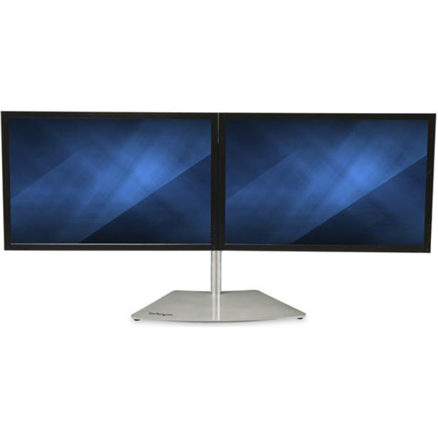 StarTech.com Dual Monitor Stand - Free Standing Desktop Pole Stand for 2x 24" VESA Mount Displays -Synchronized Height Adjustable - Silver