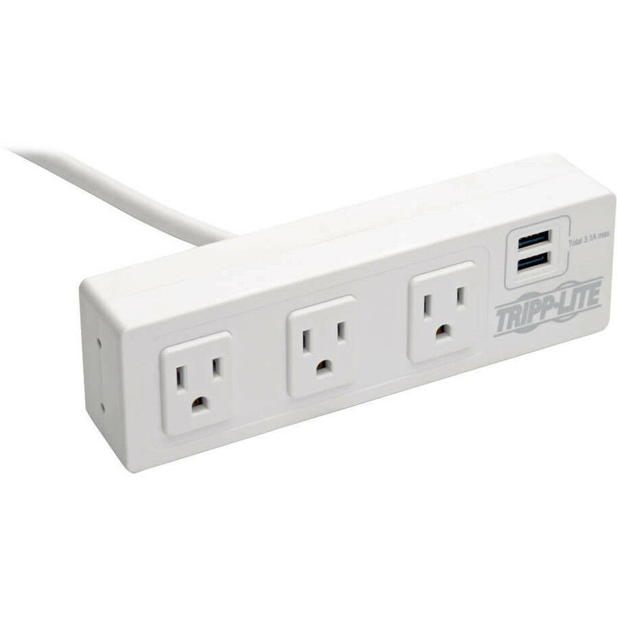 Tripp Lite 3-Outlet Surge Protector Power Strip w/ 2-Port USB Charging White