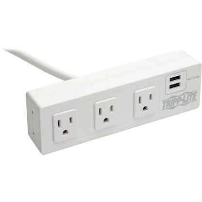 Tripp Lite 3-Outlet Surge Protector Power Strip w/ 2-Port USB Charging White