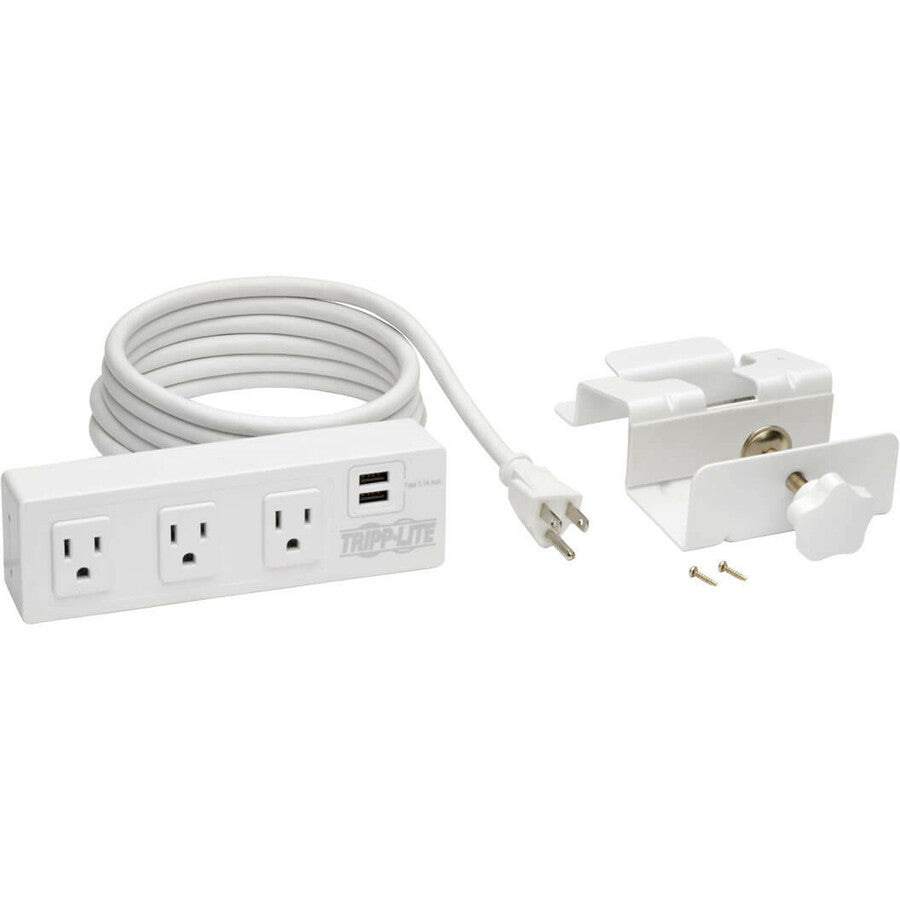 Tripp Lite 3-Outlet Surge Protector Power Strip w/ 2-Port USB Charging White