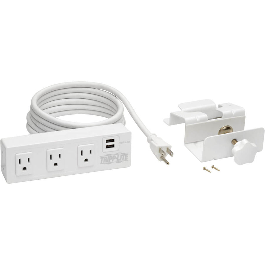Tripp Lite 3-Outlet Surge Protector Power Strip w/ 2-Port USB Charging White