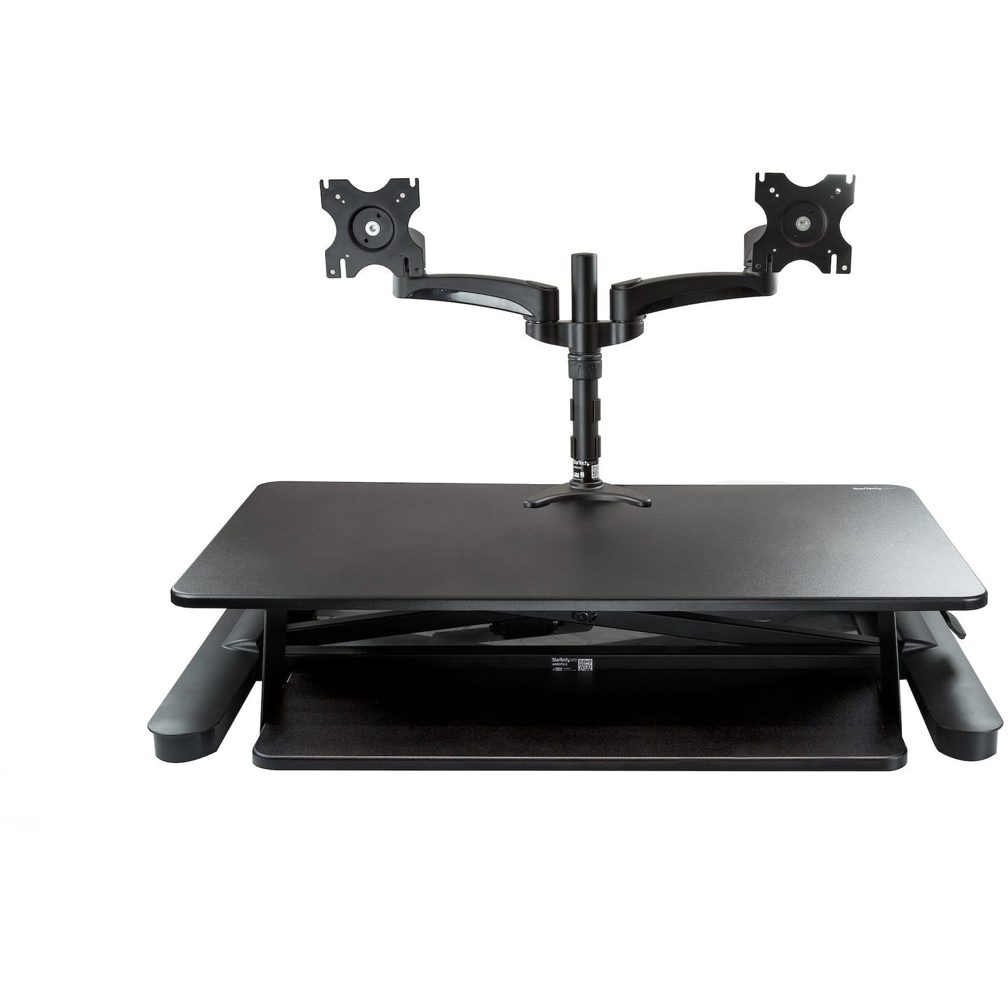 StarTech.com Dual Monitor Sit Stand Desk Converter - 35" Wide - Height Adjustable Standing Desk Solution -Dual Arms for up to 24" Monitors