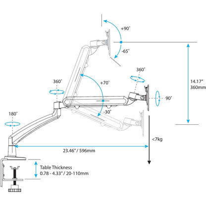 StarTech.com Sit-Stand Desk Converter with Monitor Arm - Up to 26" Monitor - 35" Wide Work Surface - Height Adjustable Standing Desk Converter