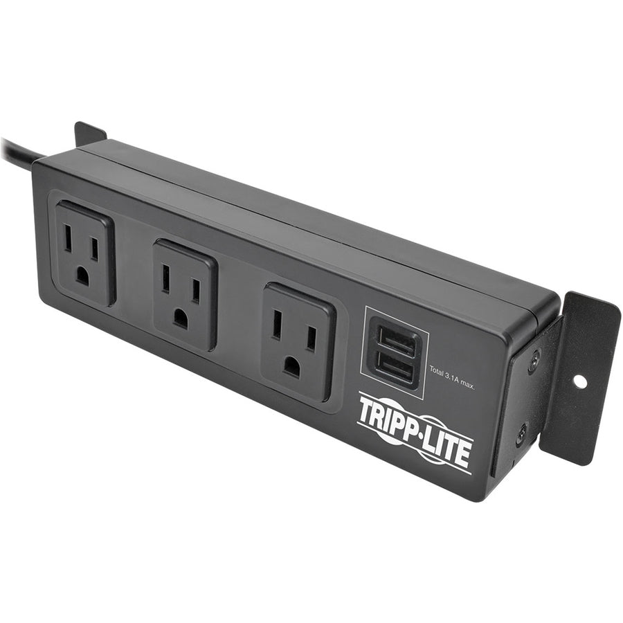 Tripp Lite 3-Outlet Surge Protector Power Strip w/ 2-Port USB Charging Black