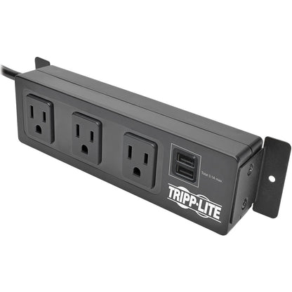 Tripp Lite 3-Outlet Surge Protector Power Strip w/ 2-Port USB Charging Black