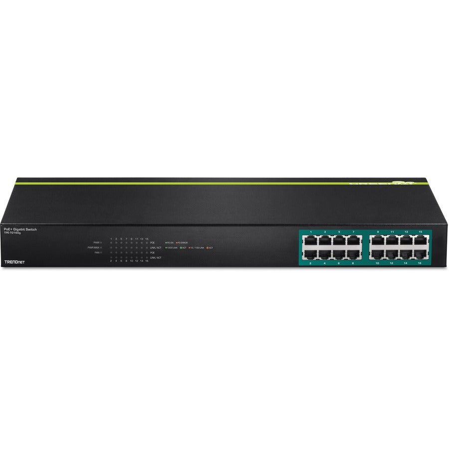 TRENDnet 16-Port Gigabit PoE+ Switch, 16 x Gigabit PoE+ Ports, 246W PoE Power Budget, 32 Gbps Switching Capacity, Desktop Switch, Ethernet Network Switch, Metal, Lifetime Protection, Black, TPE-TG160g