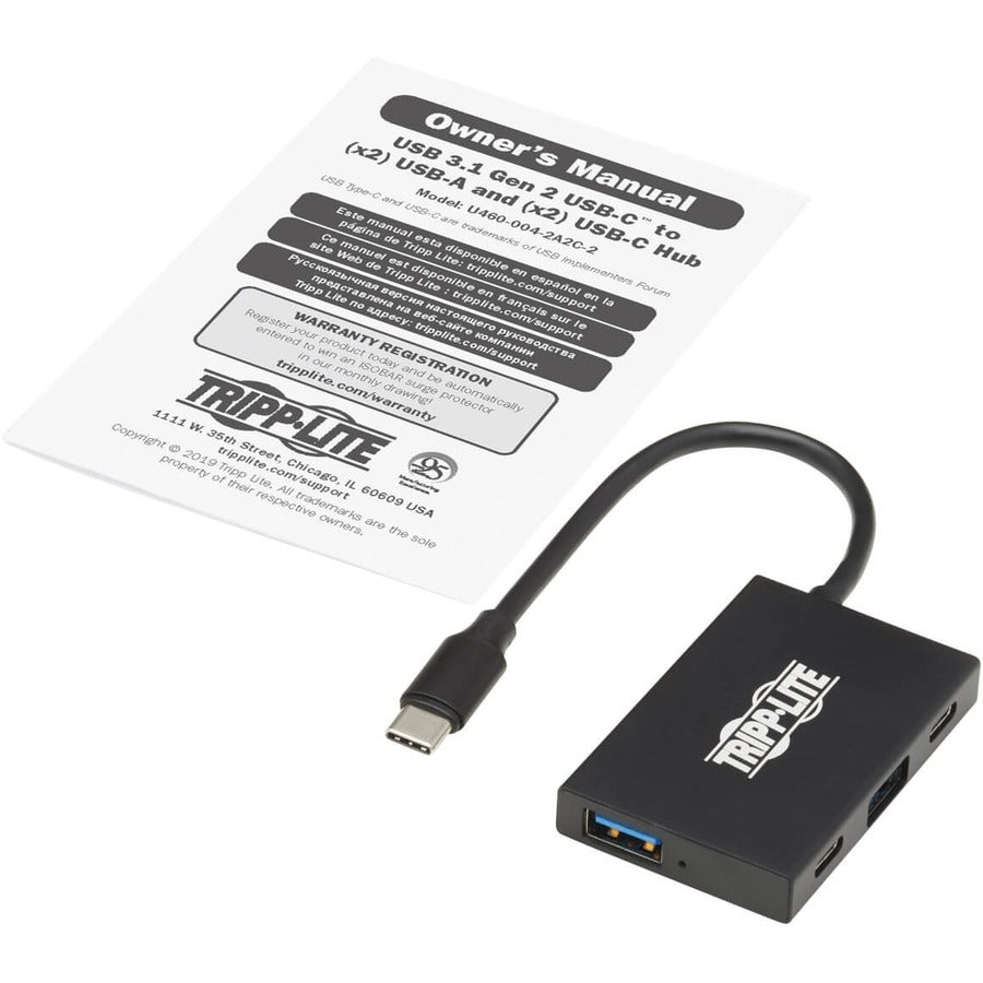 Tripp Lite USB C Hub 4-Port 2 USB-A & 2 USB-C Ports USB 3.1 Gen 2 Aluminum