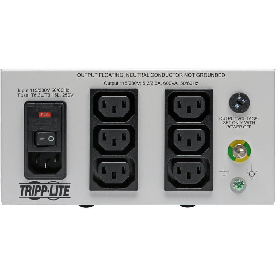 Tripp Lite Isolation Transformer Hospital Dual-Voltage 115/230V 600W 6 C13
